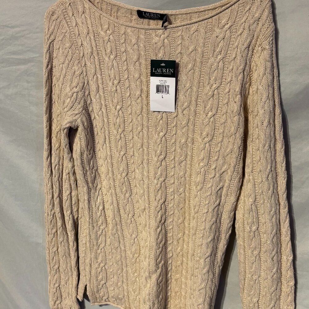 $$SOLD$$ Lauren Ralph Lauren Women's Crew Cream Sweater Size L - Picture 4 of 11